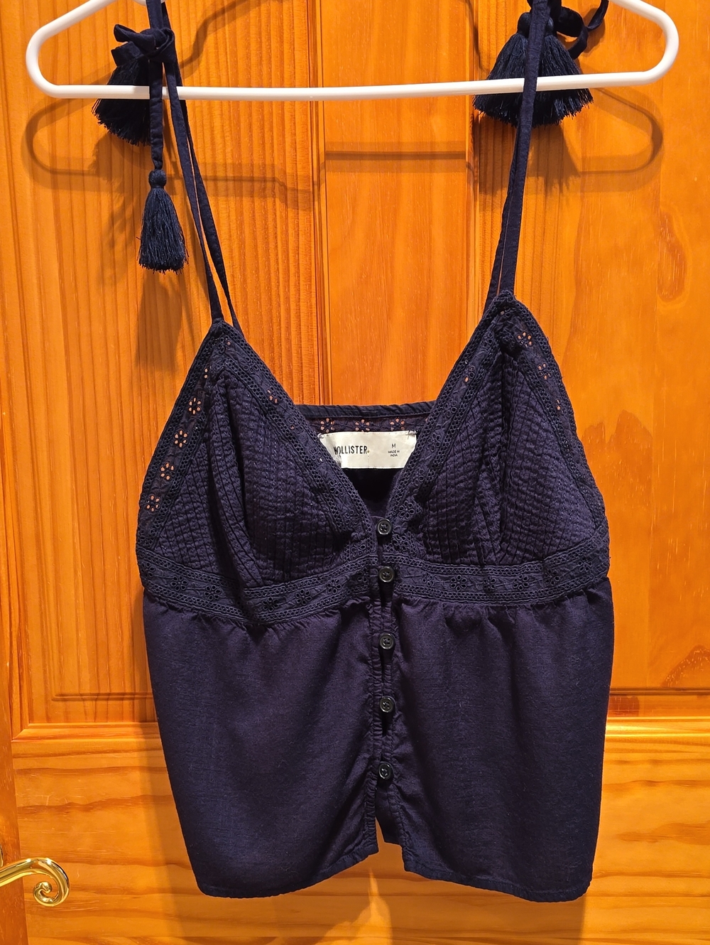 Hollister Black Crochet-Detail Button Front Tank